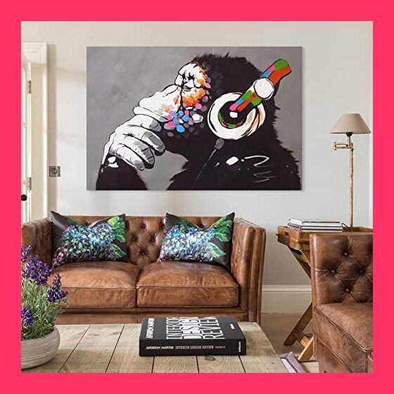 バンクシー アートパネル 絵画 ポスター バナナチンパンジー 音楽を