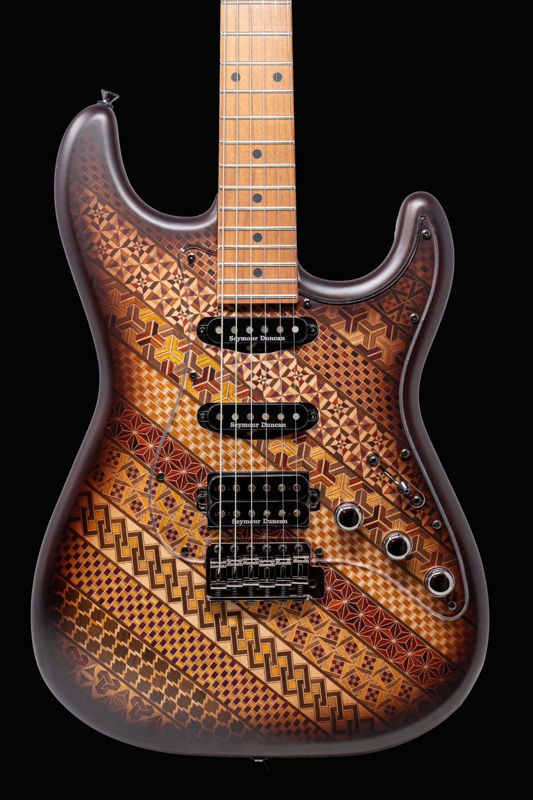 寄せ木アート　エレキギター　ハンドメイド　インテリア　銘木寄せ木 箱根寄木細工楽器 寄木エレキギター Sengoku ＊実用新案登録＊ST 22F