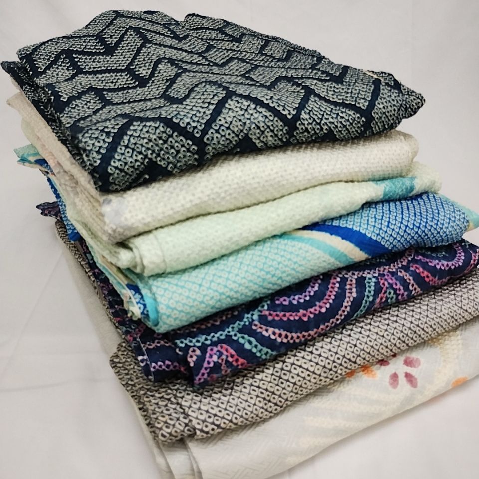 SBR0173 ブルー系絞り 振袖＆着物＆羽織 な7点セット リメイク 昭和レトロ