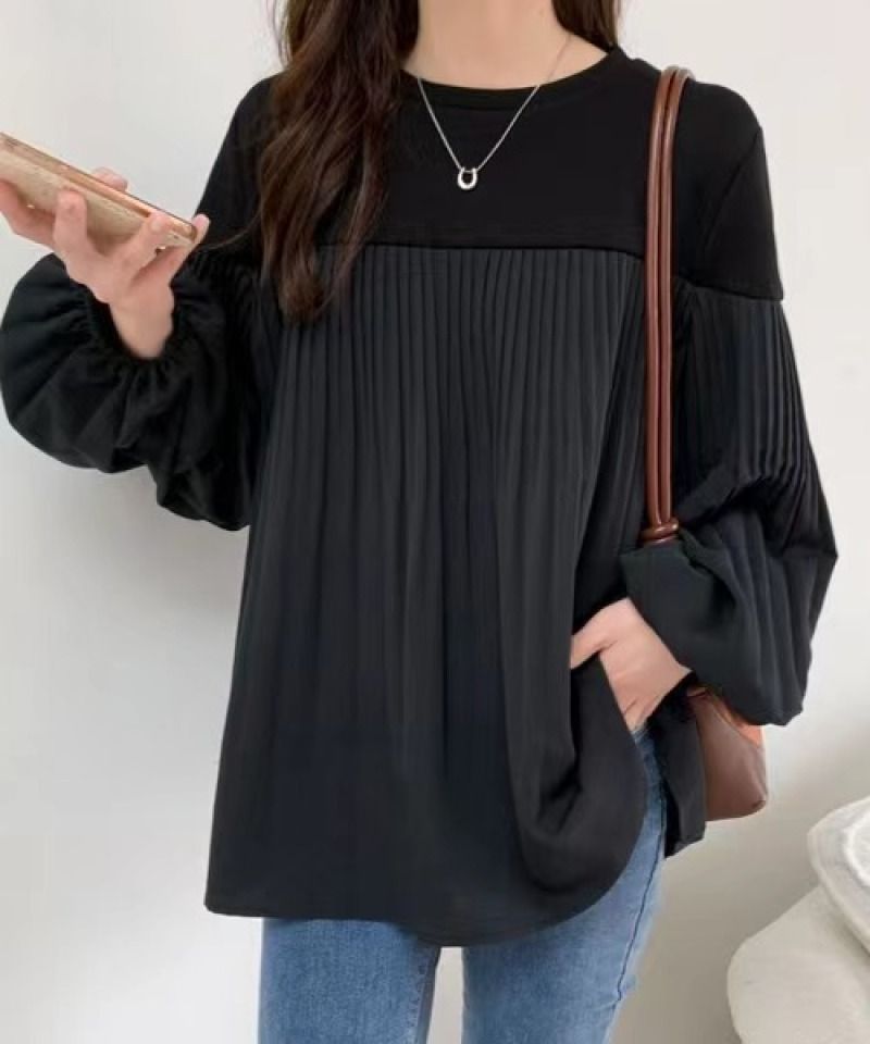 フリルブラウス レディース 体型カバー ゆったり 長袖 上品 バルーンスリーブブラウス 通勤 ビジネス フォーマル c-ltop-374-01.jpg