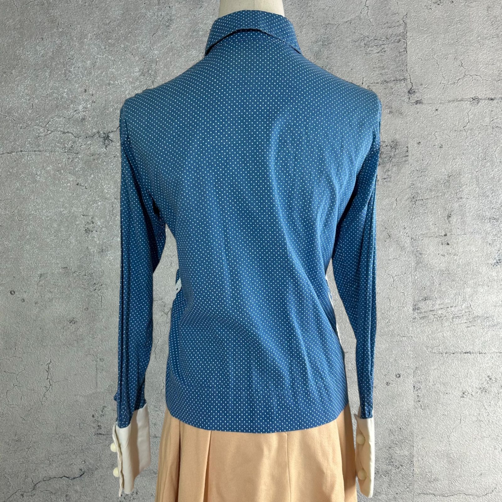 VINTAGE(ヴィンテージ) 60's glen of michigan Dot Pattern Lace Round Collar Blouse ドット柄 レース 丸襟 ブラウス ブルー×ホワイト 推定60年代 VINTAGE(ヴィンテージ) 60's glen of michigan Dot Pattern Lace