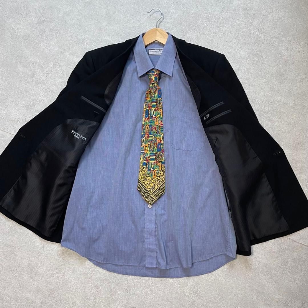 90s ヴィンテージ セットアップ ダブルスーツ ブラック×ブルー 極上