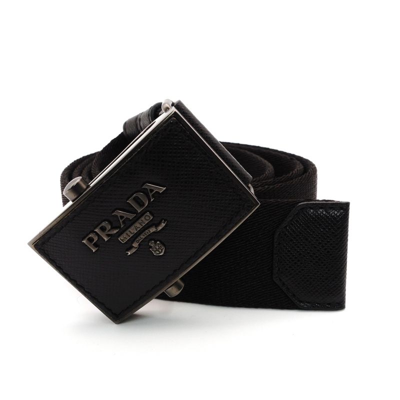 プラダ PRADA ベルト ナイロン ブラック ユニセックス レザー バックル ロゴ 7-8-050