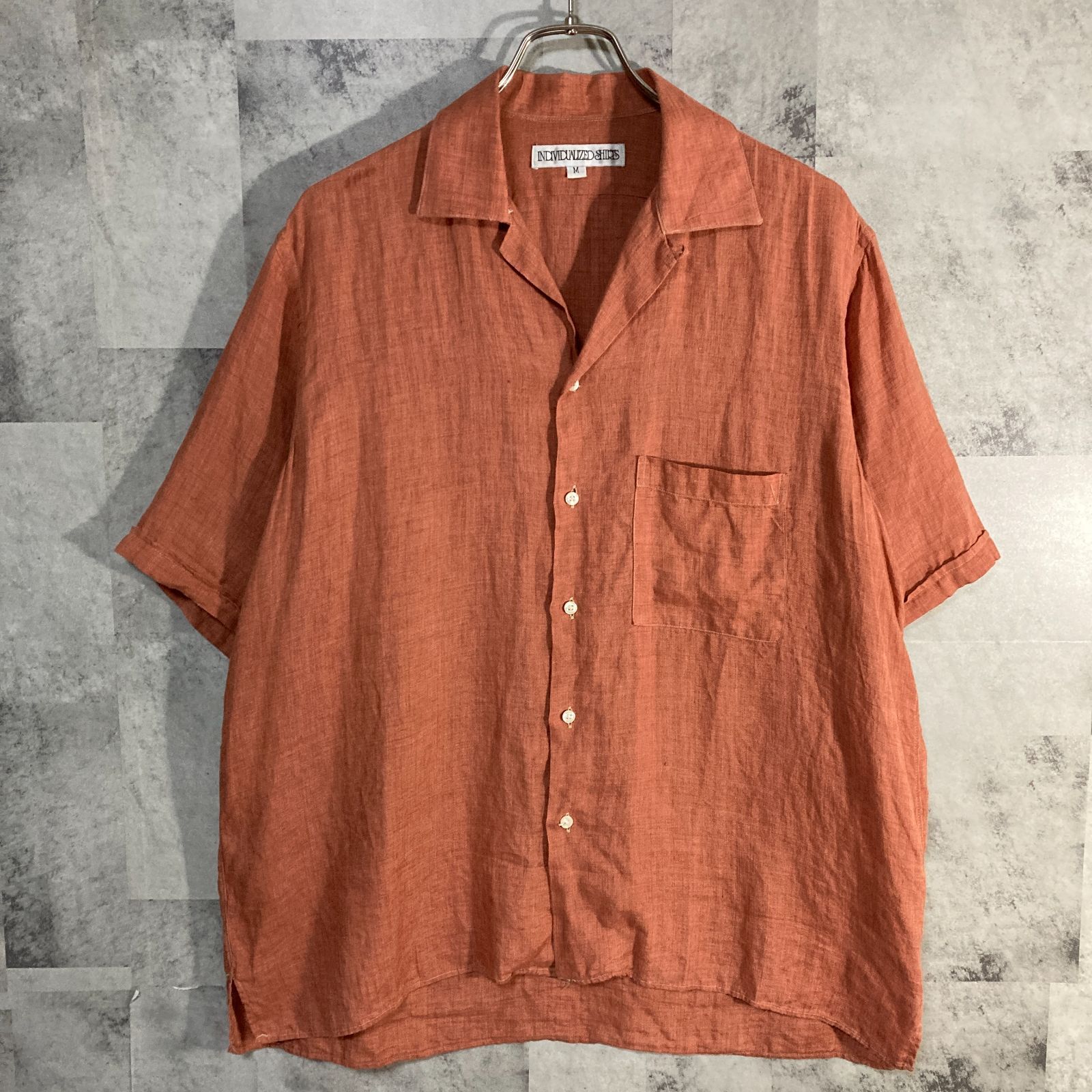 INDIVIDUALIZED SHIRTS インディヴィジュアライズド シャツ 半袖 開襟シャツ リネン オレンジ M