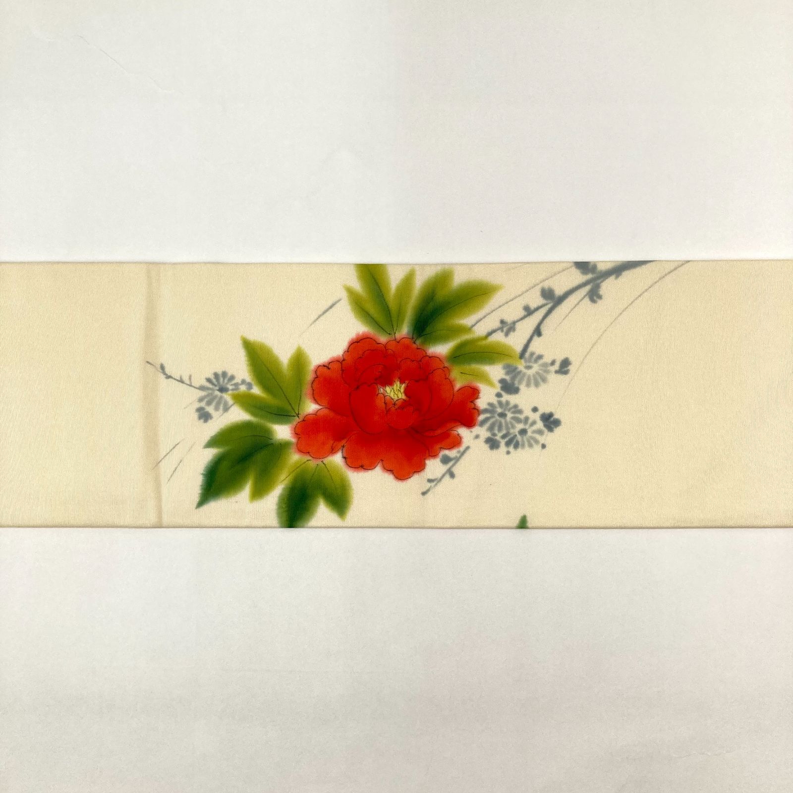 平和屋着物◎九寸名古屋帯 型染 切嵌花文 鬼しぼ縮緬 正絹 逸品