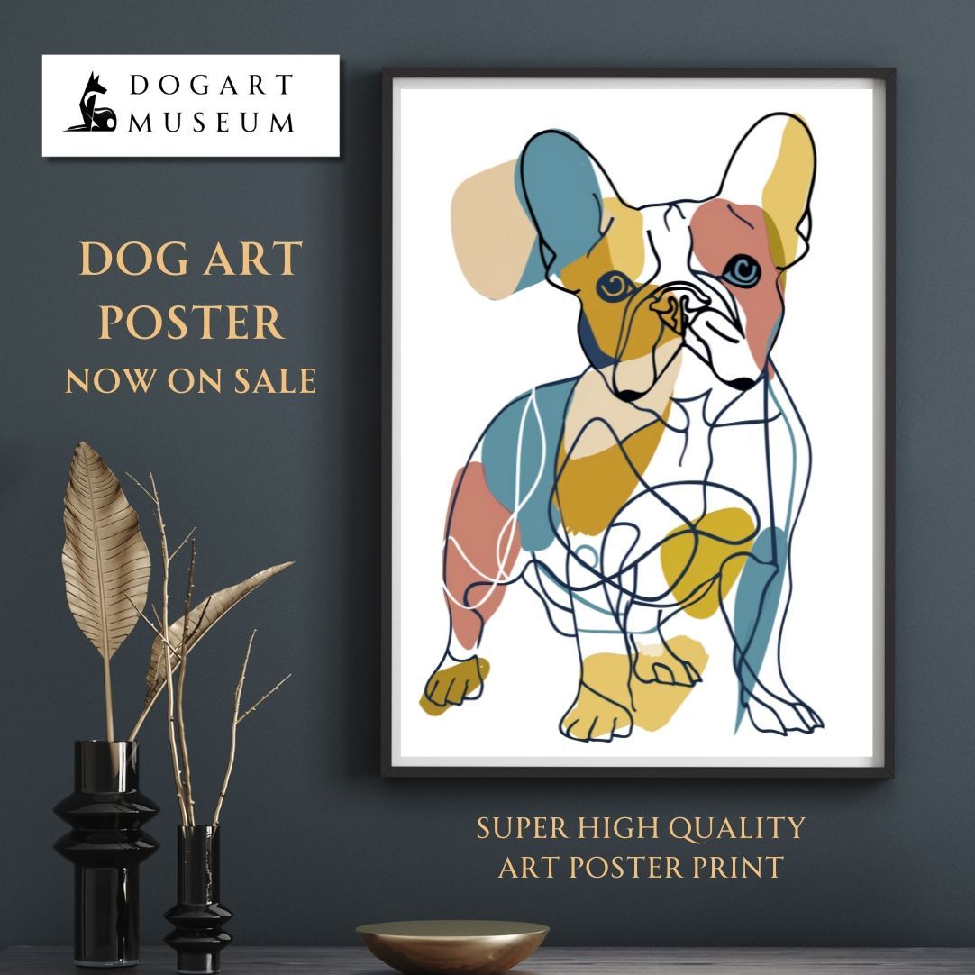 犬と線 - フレンチブルドッグ犬 No.3】モダンアートポスター ラインアート 犬の絵, image size:1082x1082