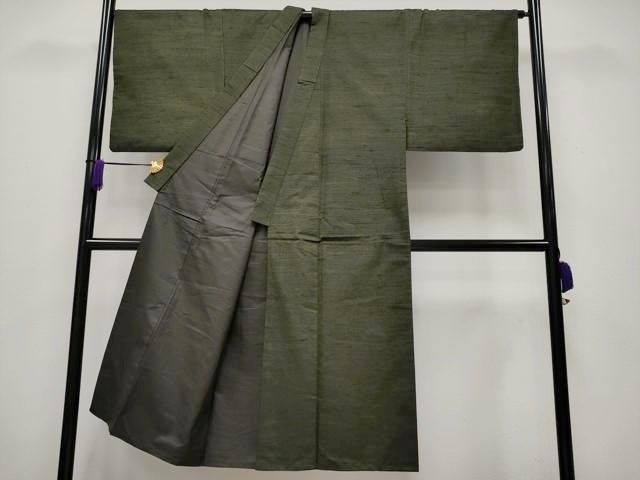 平和屋着物□極上 男性 紬 アンサンブル 色無地 藍媚茶色 逸品