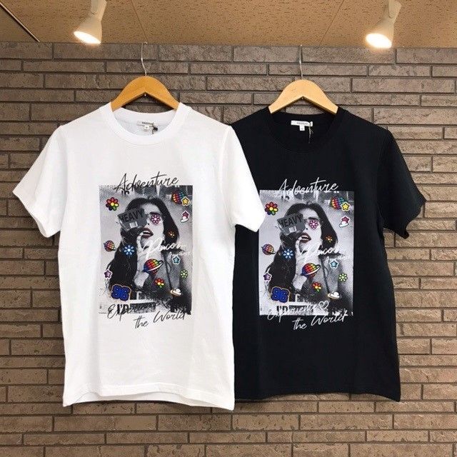 ガールズ フォト プリント 半袖 白 黒 Tシャツ ☆ メンズ グラフィック