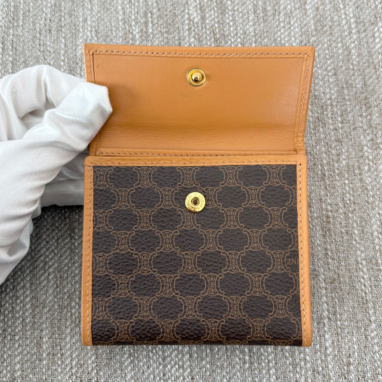 CELINE セリーヌ マカダム 三つ折り財布 ブラック ブラウン PVC
