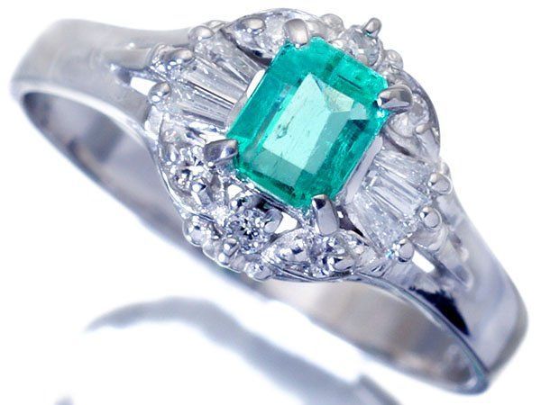 ジュエリー 爽やかエメラルドグリーン 良質天然エメラルド0.39ct＆ダイヤモンド0.15ct Pt900リング h7820vu