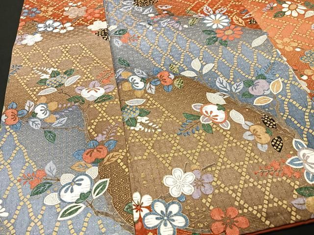 平和屋着物▽小紋 単衣 舞花文 洗える着物 AAAW1957sx