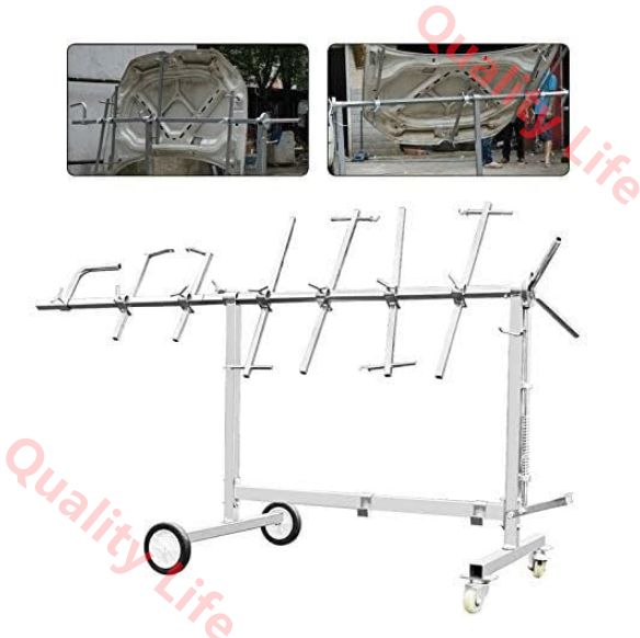 調整 な車のボディペイントラック カーバンパーペイントスプレーラック 回転車の塗装作業スタンド 自動車修理店用の大きな回転ツール ヘビーデューティカーペイントスタンド 2つのホイール 4フック