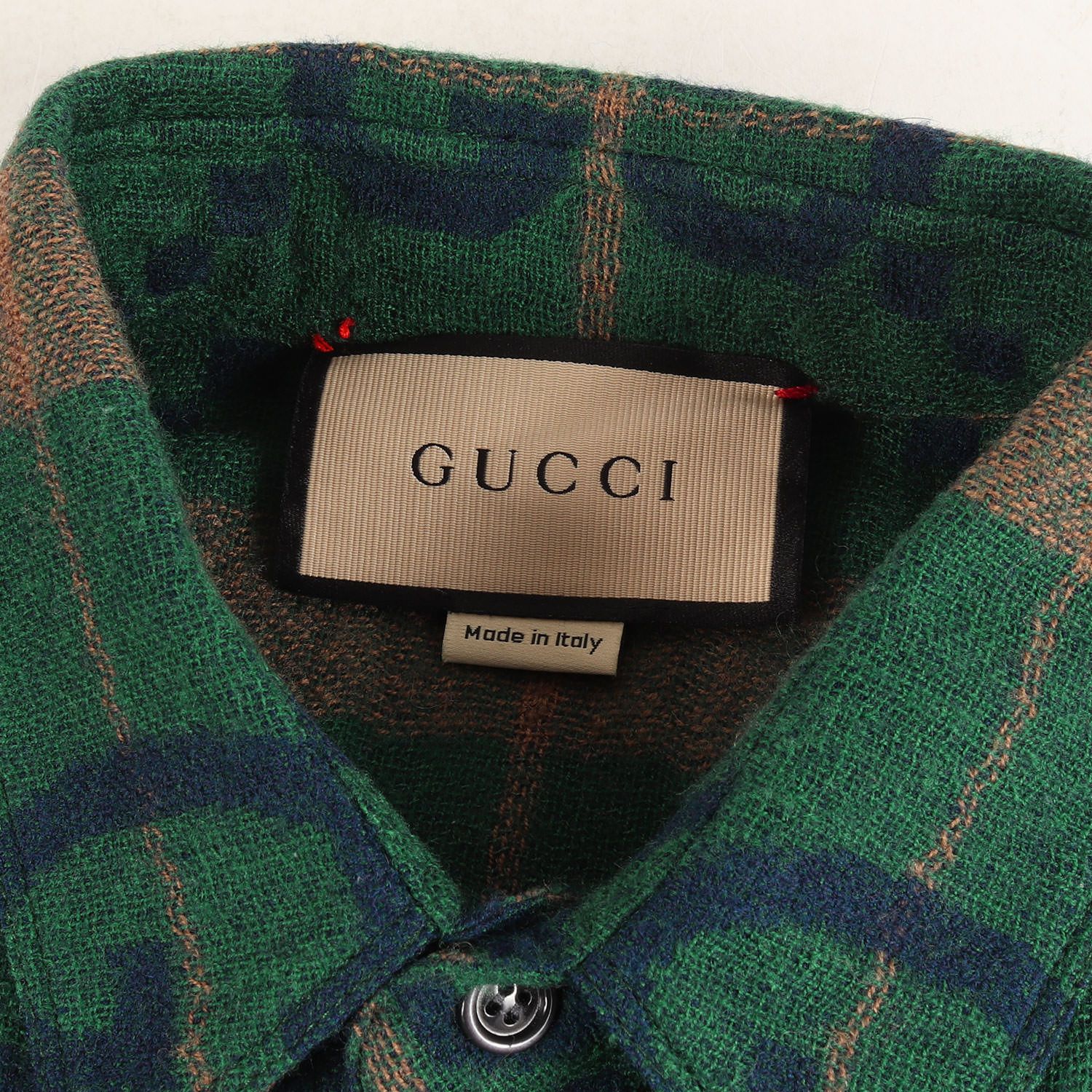 美品 GUCCI グッチ シャツ サイズ:46 22AW ジャンボ GG チェック ウール 長袖 シャツ 711543 ZAKZJ グリーン  イタリア製 ブランド トップス カジュアルシャツ【メンズ】