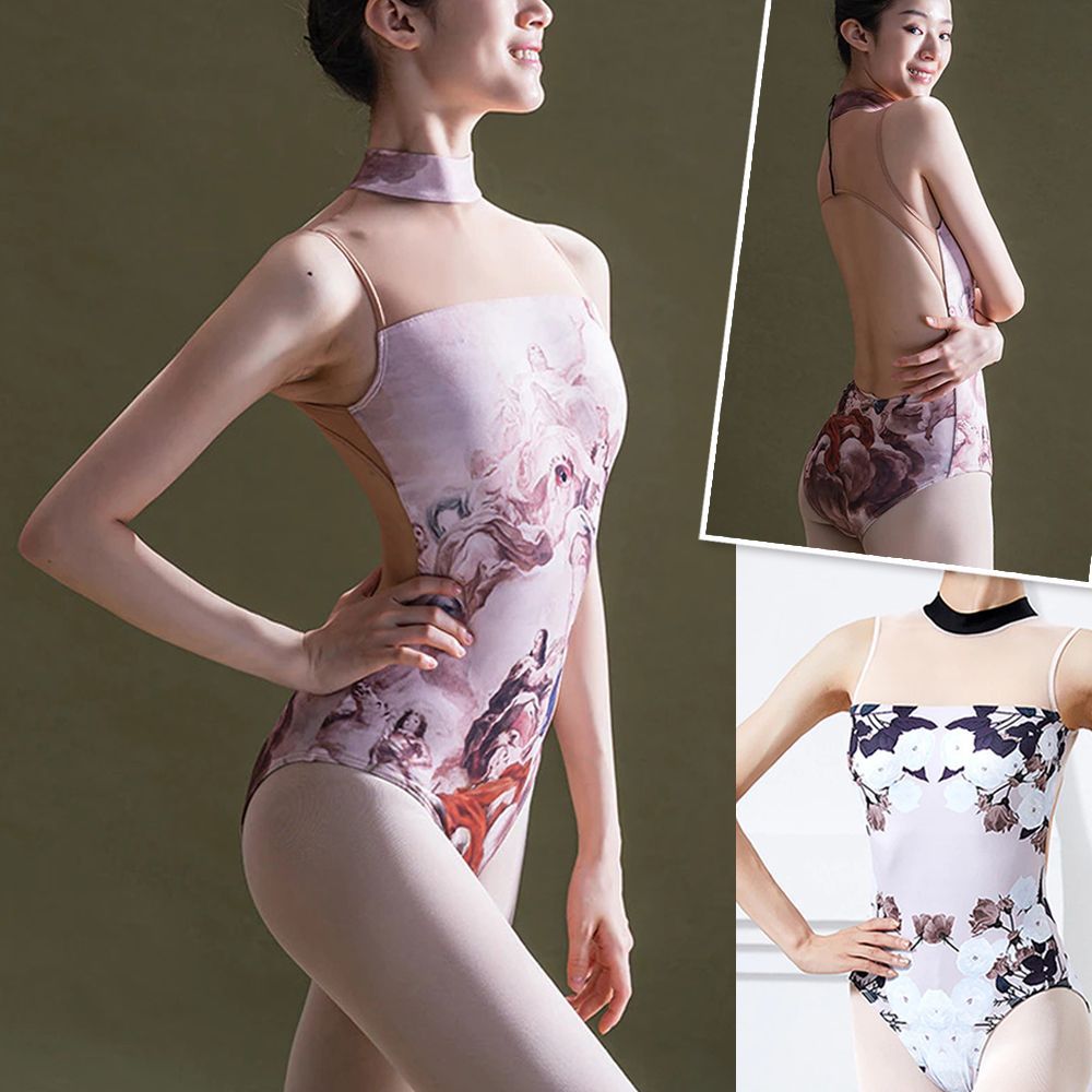 新品】バレエ 絵画／花柄 プリント ハイネック ノースリーブ