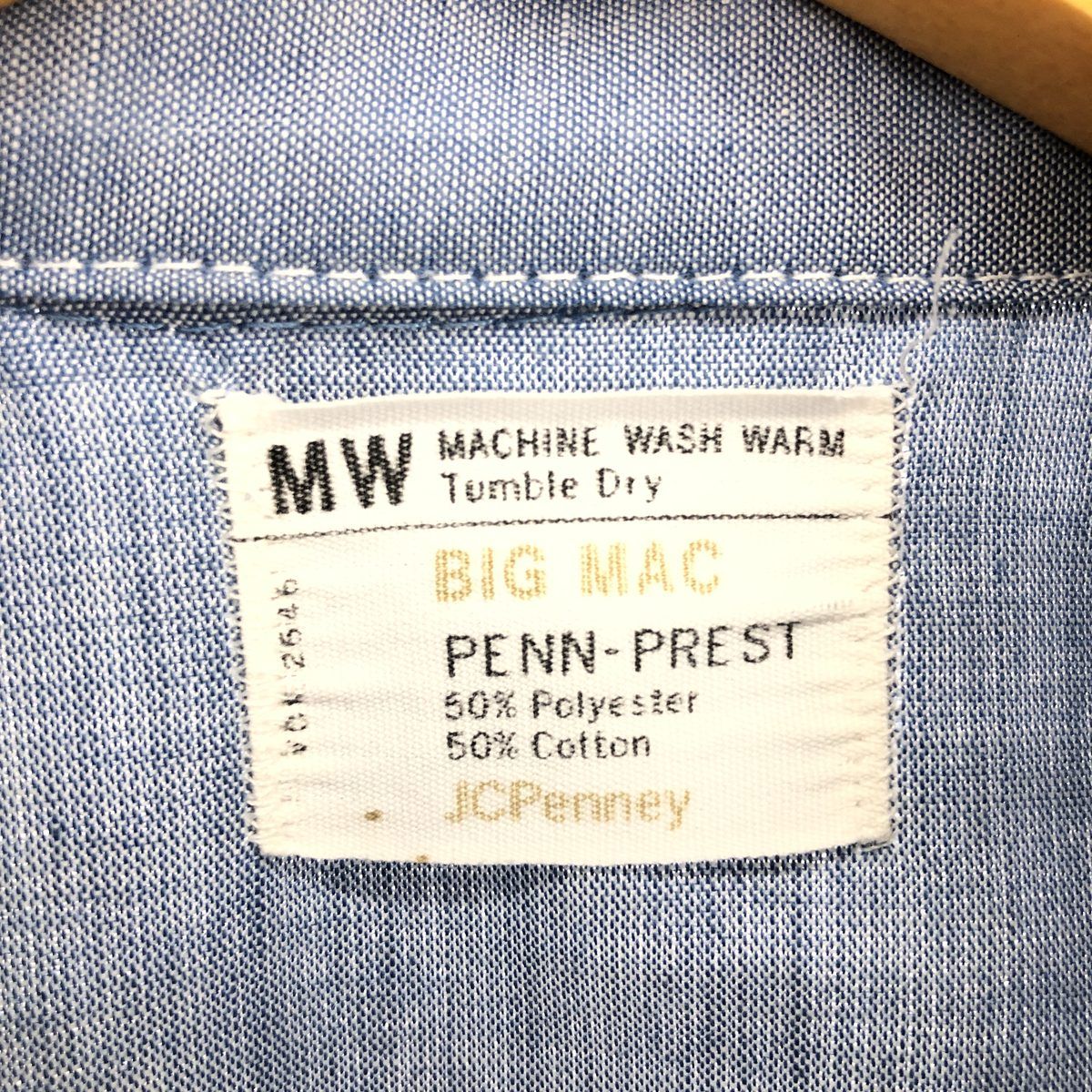 古着 70年代 ビッグマック BIG MAC JCPenney シャンブレー 長袖 ワークシャツ メンズM相当 ヴィンテージ/eaa469547