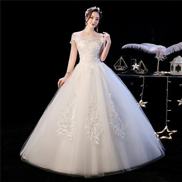 ウェディングドレス aライン レース 二次会 シンプル マキシ オフショルダー 花嫁 披露宴 ブライダル 結婚式 ロングドレス 演奏会4.13