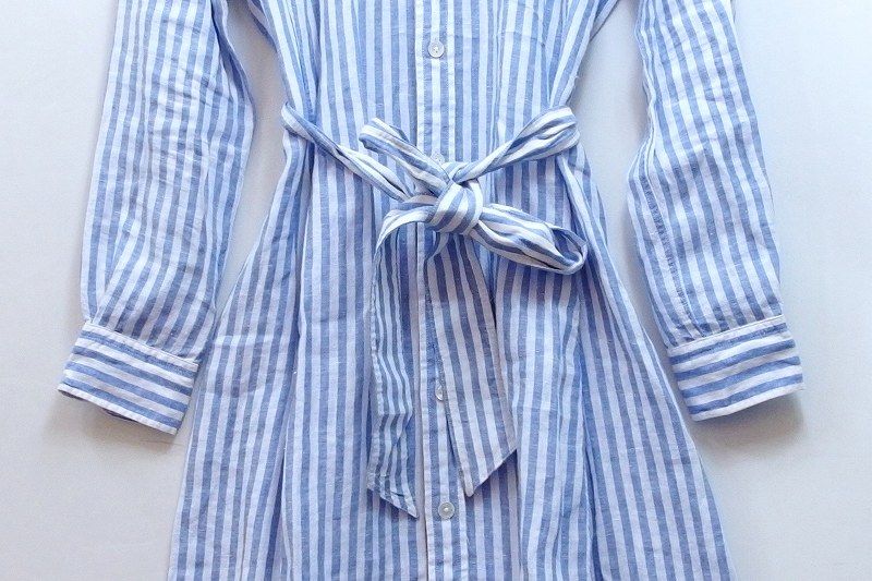 【美品】ポロラルフローレン リネン100% ロングシャツワンピース ストライプ 美品】ポロラルフローレン リネンシャツワンピース ストライプ