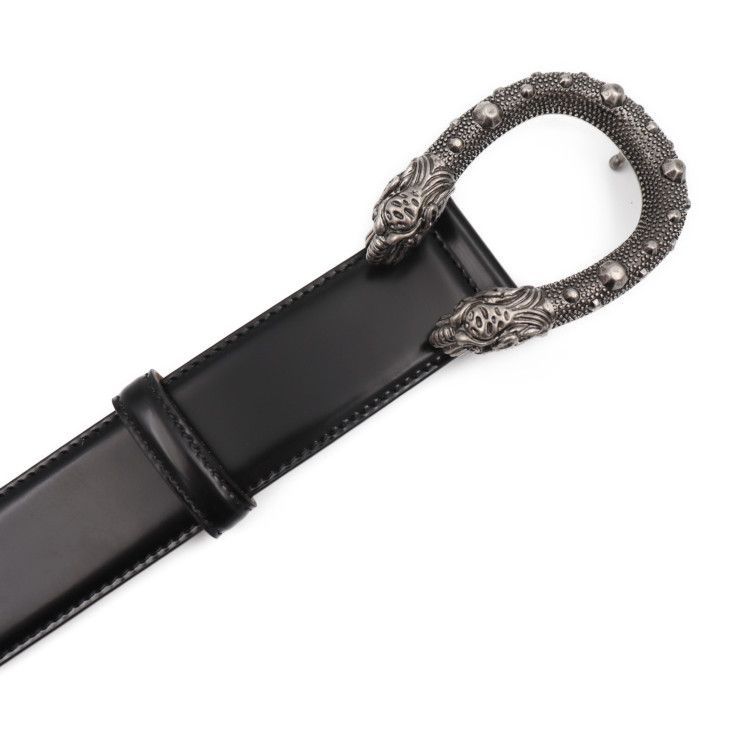 GUCCI グッチ タイガーヘッド ベルト 451155 レザー ブラック シルバー 
