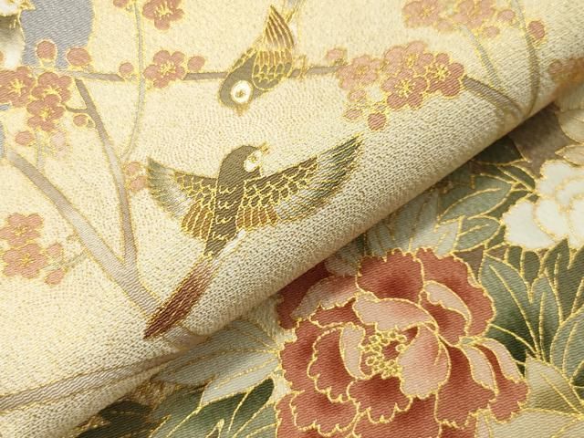 平和屋着物●松尾光琳　色留袖　駒刺繍　百人一首　飛鳥花文　金彩　正絹　逸品　CAAX5640gh 平和屋着物○松尾光琳 色留袖 駒刺繍 百人一首 飛鳥花文 金彩 正絹