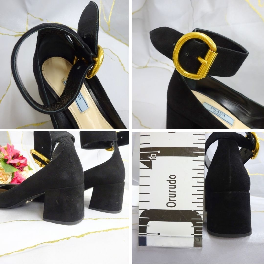 PRADA プラダ パンプス アンクルストラップ スエード ブラック