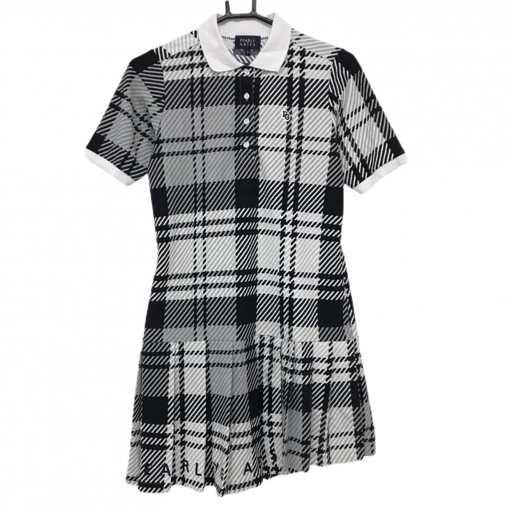 超美品】パーリーゲイツ 半袖ポロワンピース グレー×黒 チェック