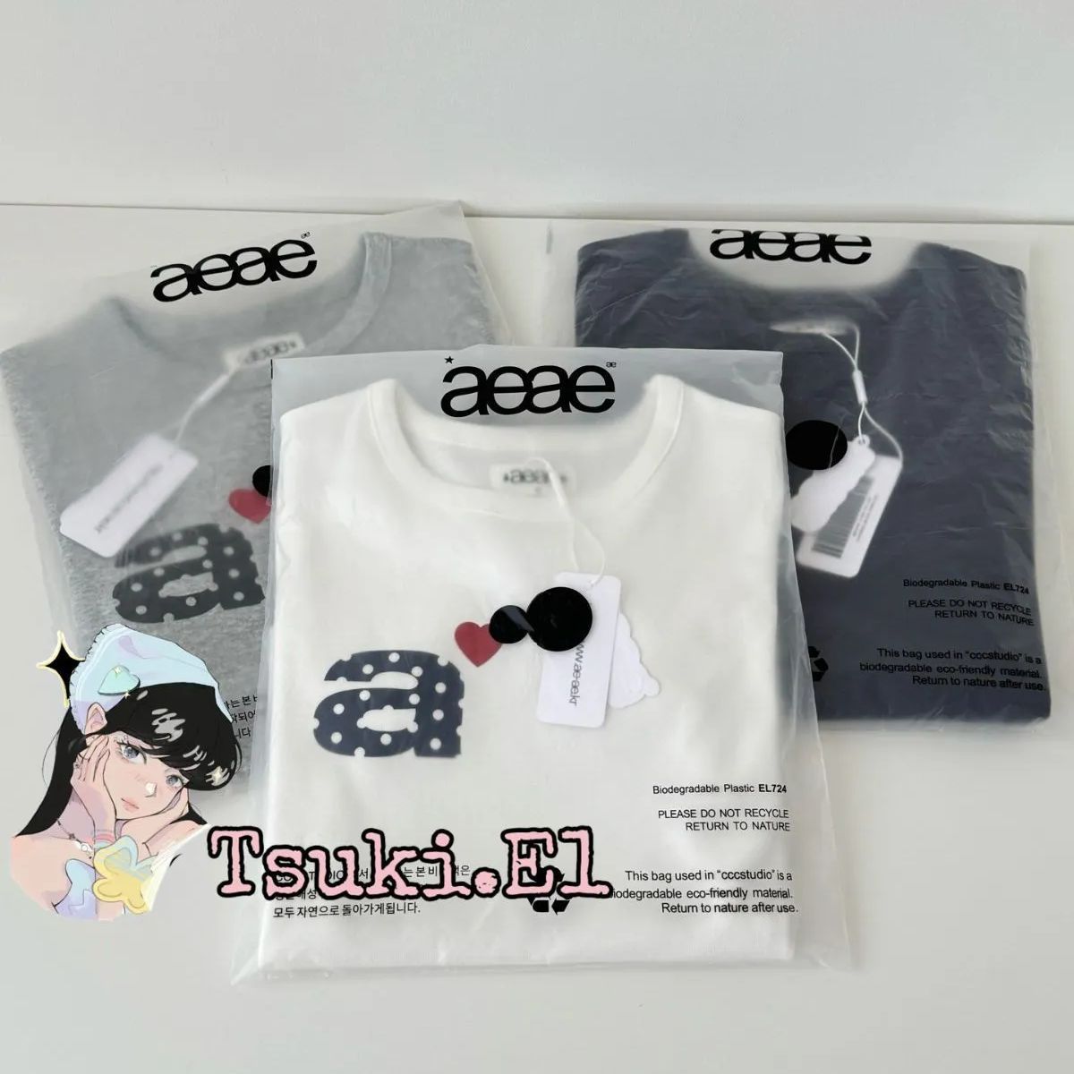 新品 韓国 AEAE エーイーエーイー DOT SMALL LETTER TEE 半袖
