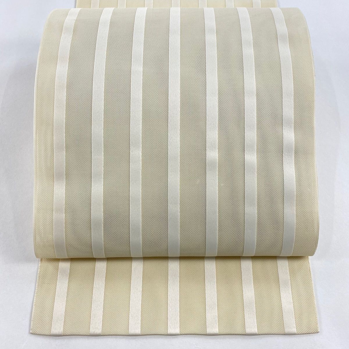 名古屋帯 秀品 夏帯 トンネル仕立て 縞 ベージュ 正絹