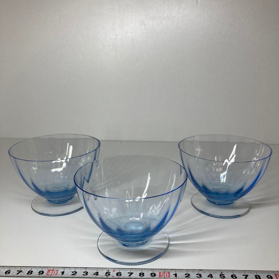 洋3バカラ フロールゴブレット3点 ブルー 直径10.7㎝ 東な6-0904