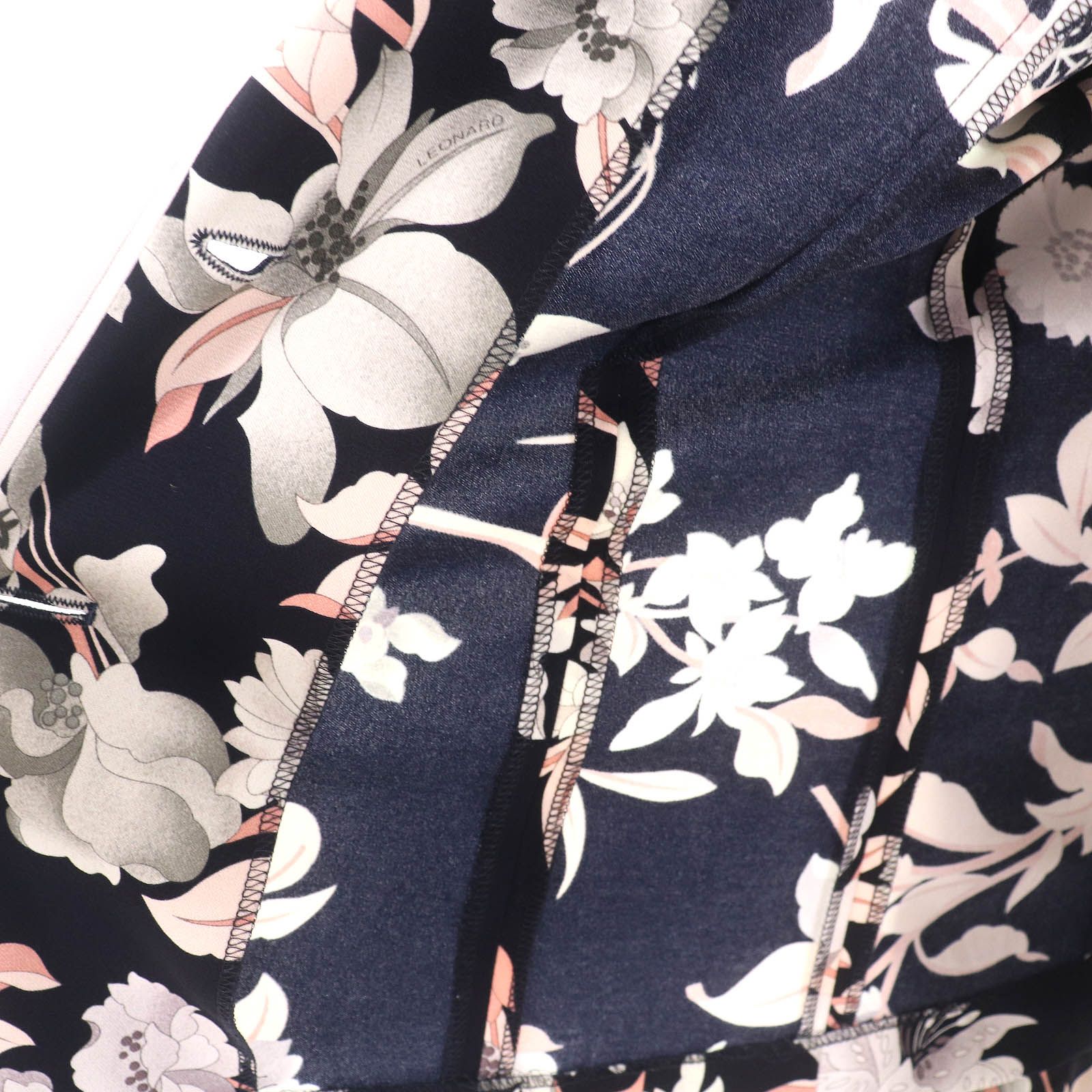 こ**LEONARD レオナール★ノーカラージャケット 花柄 ロゴボタン 美品△LEONARD FASHION レオナール ファッション 花柄 ロゴ