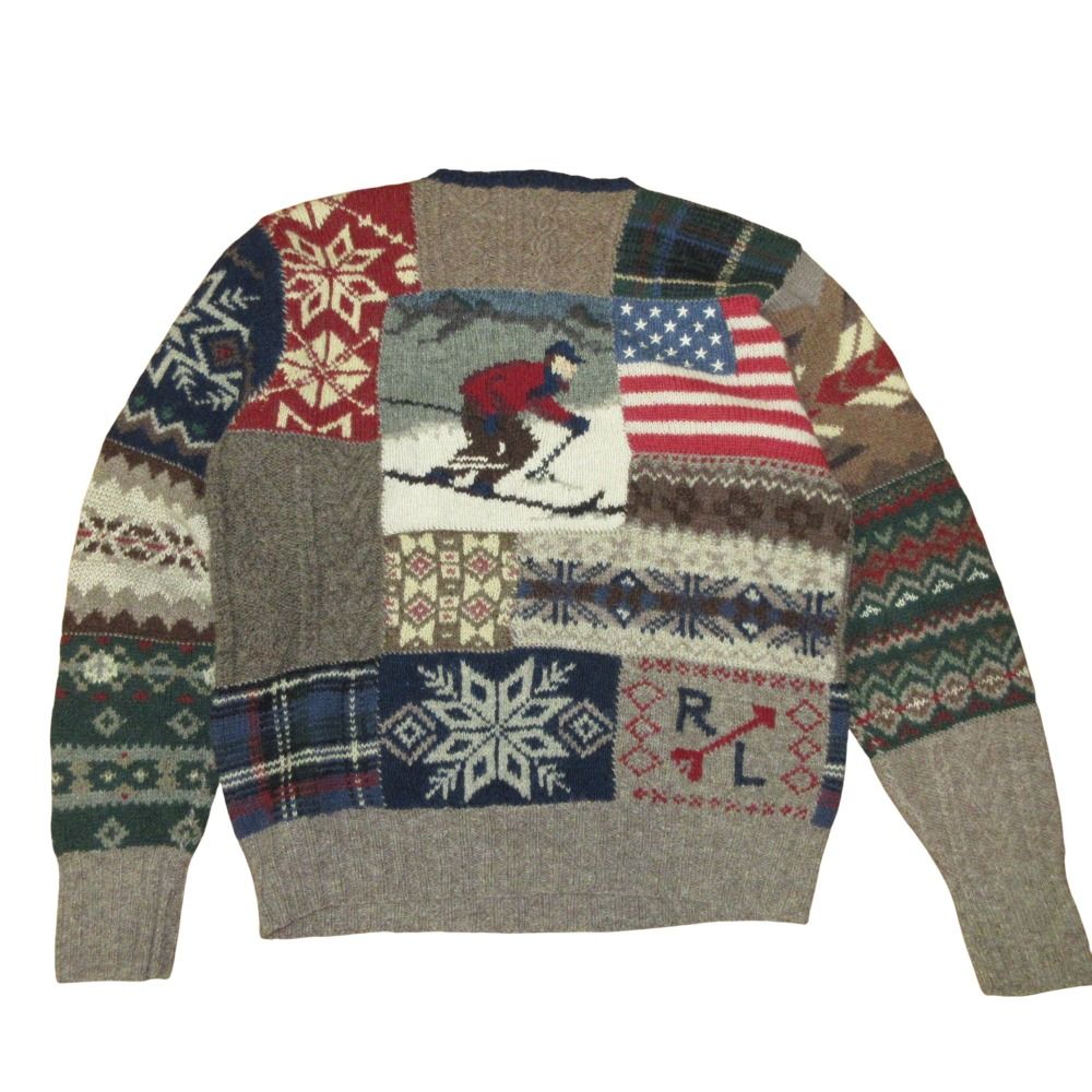 Ralph Lauren - 手編み 00s LAUREN ラルフローレン ハーフジップ ハンド ニット セーター レディース S / オールド ポロ パッチワーク ノルディック 総柄 楽天市場】手編み 00s LAUREN ラルフローレン ハーフジップ