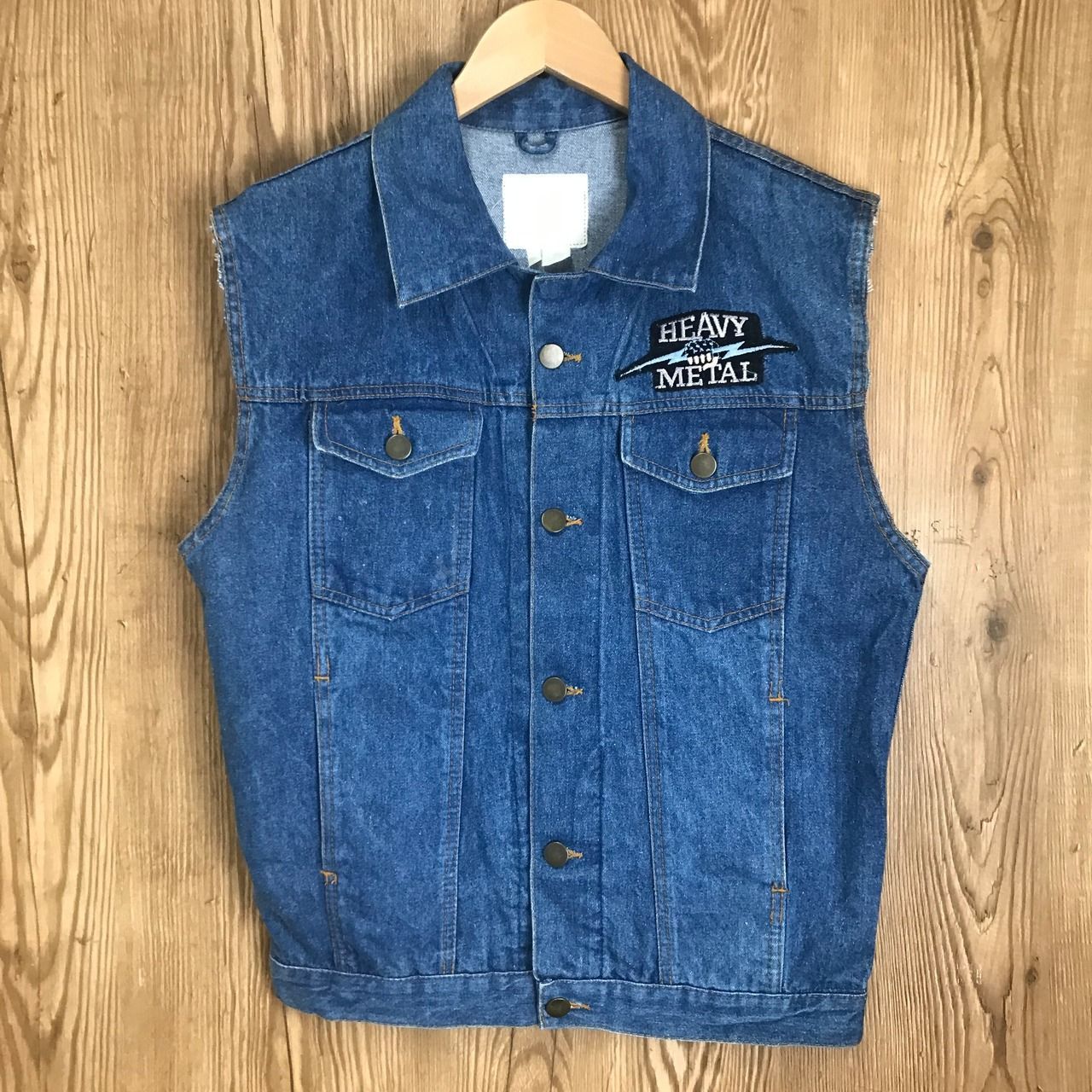 90s HEAVY METAL EXPLOITED ワッペン付き デニムカットオフ ジャケット 
