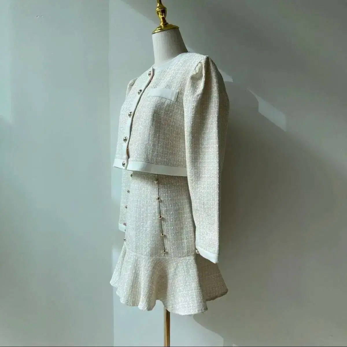 白 ハイクオリティ ツイード セットアップ クロップドジャケット ミニスカート