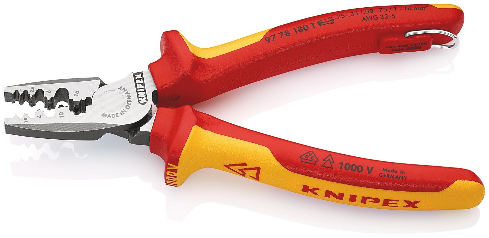 【2025年最新作】 クニペックス KNIPEX ペンチ 9778-180TBK 絶縁圧着ペンチ 落下防止 BK 9778-180TBK 【最短翌日配送】