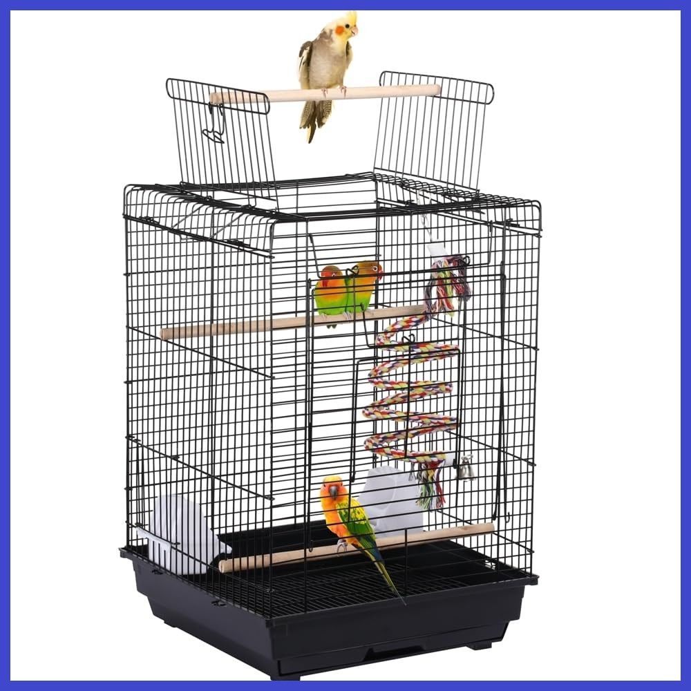 Yaheetech 鳥かご 中型 バードケージ セキセイインコ用 天窓 餌入れ 引き出しトレイ ハンドル ブランコ おもちゃ 鳥小屋 複数飼い 40x40x58cm オウム オカメ コガネメキシコ コザクラ マメルリハ ウロコ アキクサ ペット用品 携帯便利