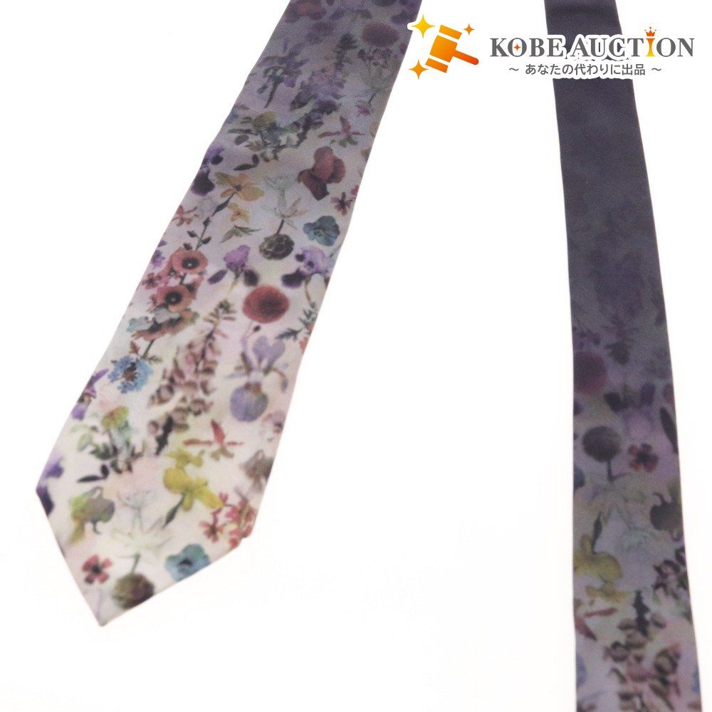 【美品】ポールスミス ネクタイ 花総柄 マルチカラー シルク100％ □ ポール・スミス ネクタイ 花柄 シルク100% メンズ ブラック系