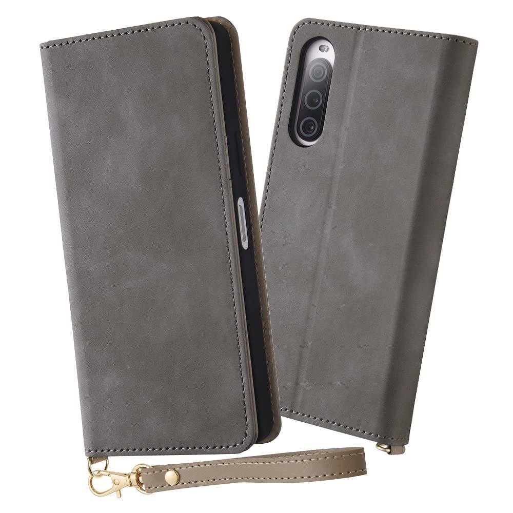 【数量限定】Raffine/グレー 手帳型レザーケース 耐衝撃 IN-RXP10M5DML1/GR SO-52D docomo SOG11 au V 10 Xperia イングレム