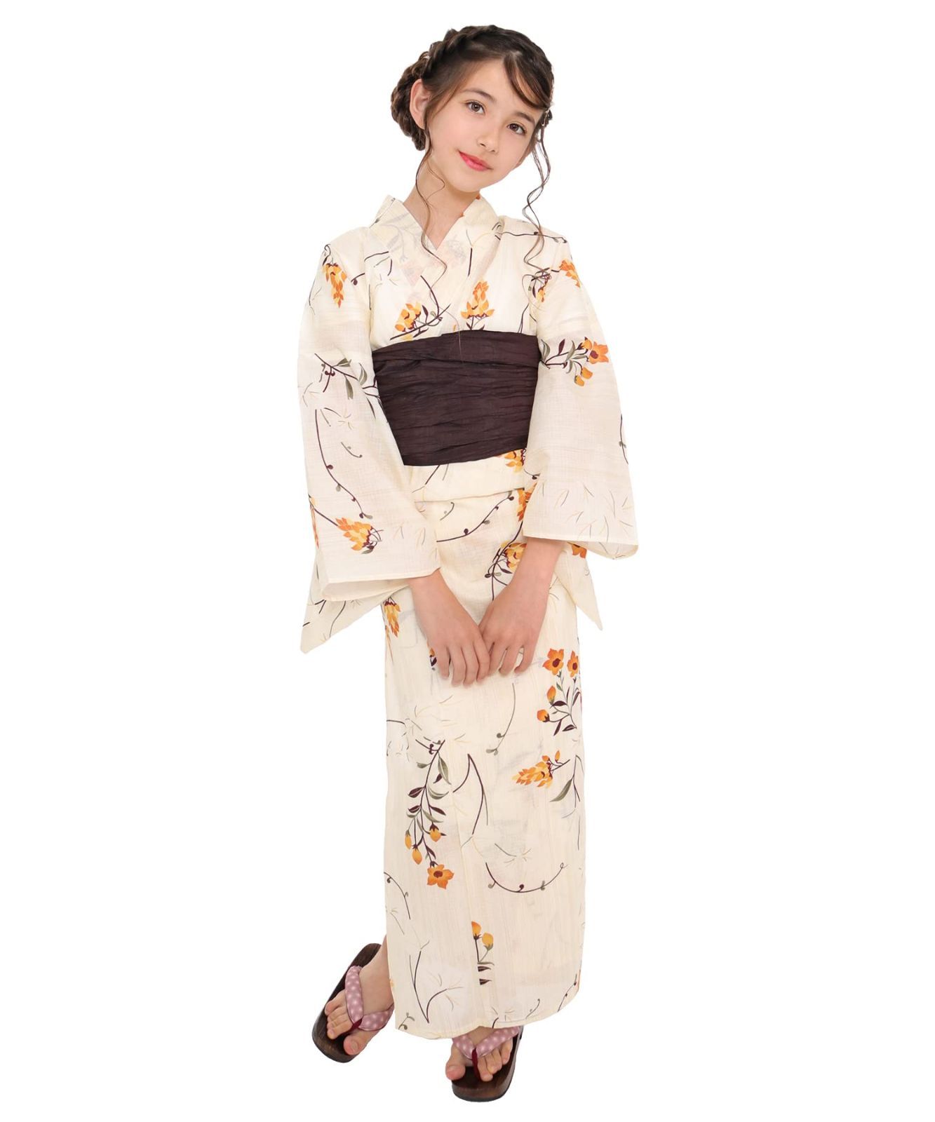 Size:140_Color:6.薫風桔梗かなで [KYOETSU] [キョウエツ] 浴衣セット 女の子 生成り E 変わり織 2点セット(浴衣、兵児帯) ジュニア ガールズ (140cm， 6.薫風桔梗かなで)