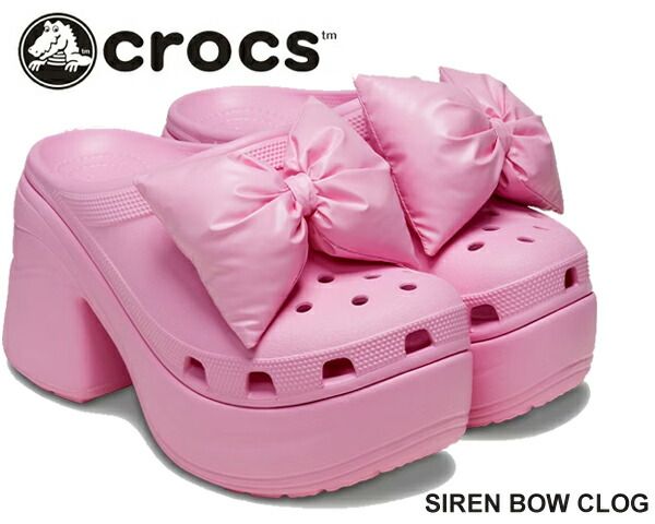 クロックス サイレン ボウ クロッグ crocs SIREN BOW CLOG PINK TWEED 210000-6wy ピンク ミュール 厚底 リボン ROSE レディース