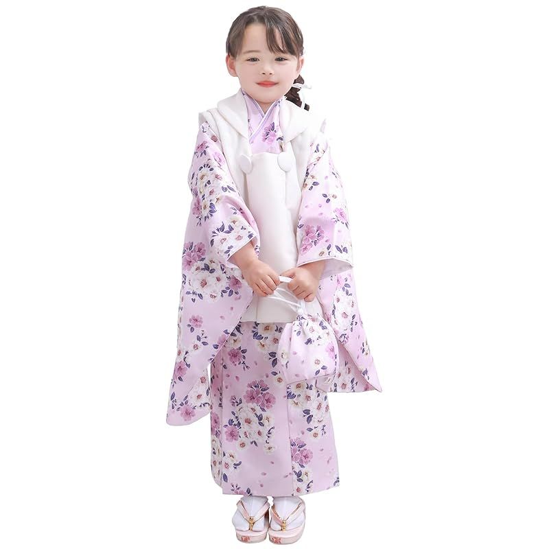 KYOETSU キョウエツ 自宅で簡単着付け 七五三 3歳 女の子 着物 セパレート 二部式 セット 被布 小物 フルセット 753 4点セット くすみ 9.夢咲桃花 90-100cm 1