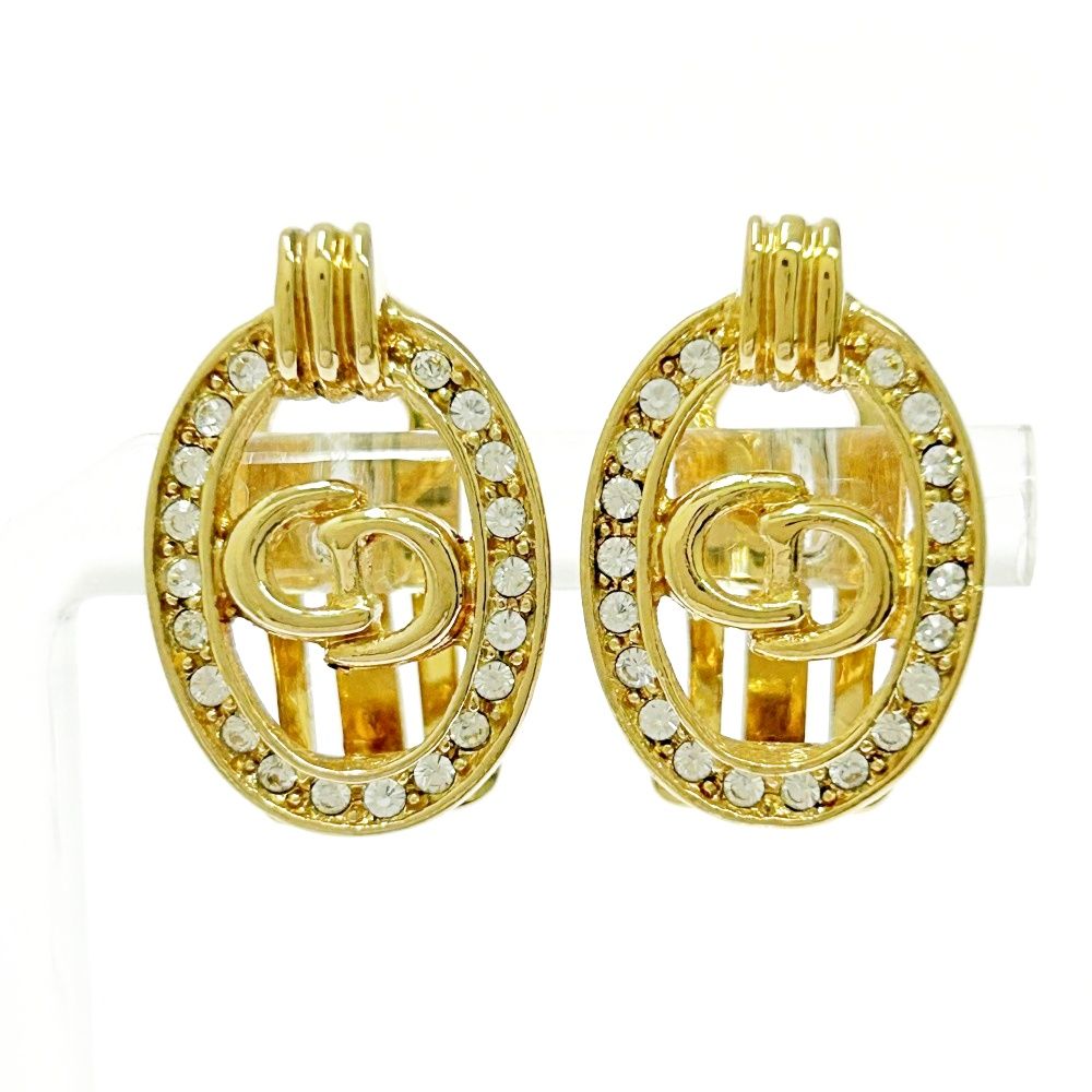 Christian Dior クリスチャンディオール GP ラインストーン CDロゴ イヤリング レディース ゴールド 491800 イヤリング