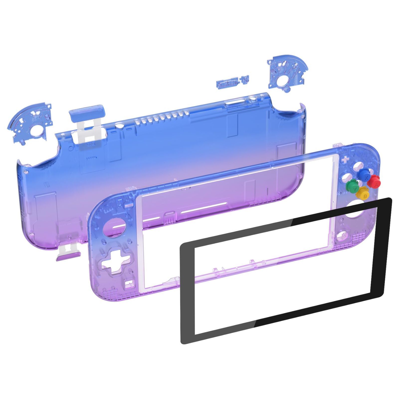 eXtremeRate switch liteに対応用クリア素材のDIY互換するケースシェル、グラデーションカラー任天堂switchライトコントローラー修理キットハウジング/スクリーンフィルム付き、switchライトに対応