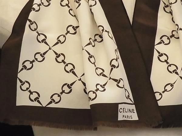 ＊美品＊ CELINE セリーヌ シルクスカーフ フリンジ柄 ほぼ未使用 セリーヌ スカーフ シルク 黄色×赤 フリンジ柄