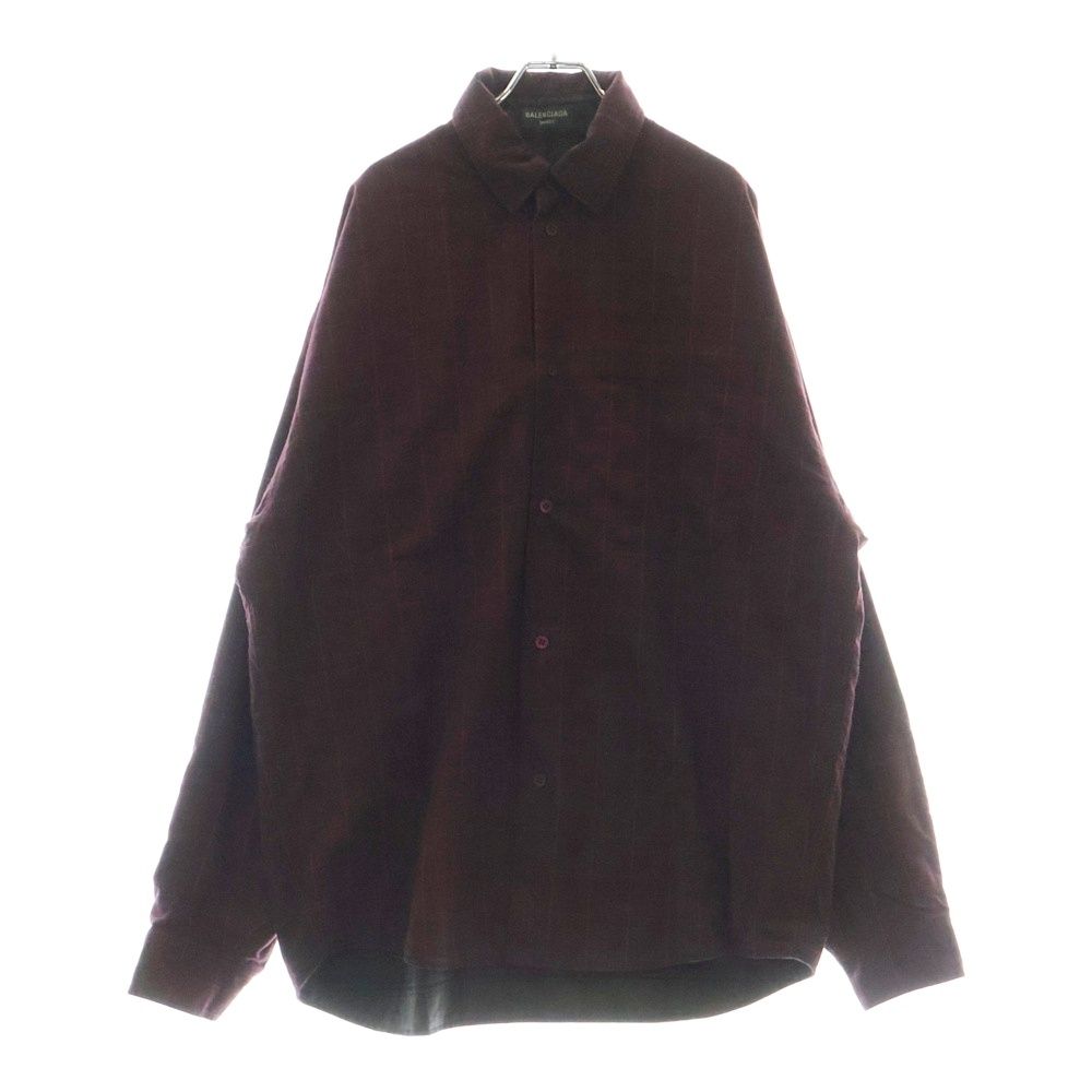 BALENCIAGA バレンシアガ オーバーサイズ リバーシブル長袖チェックシャツ レッド|カーキ 720105