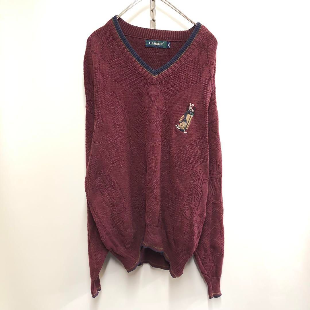 90's USA製 ヴィンテージ ニットセーター ゴルフ ボルドー メンズXL