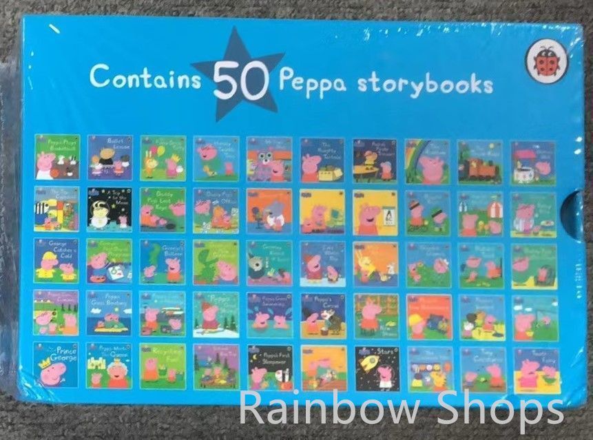 【新品未使用】PeppaPig ボックス ペッパピッグ 英語絵本 50冊 青 ブルー 黄色 マイヤペン対応　MaiyaPen  zxc cp163