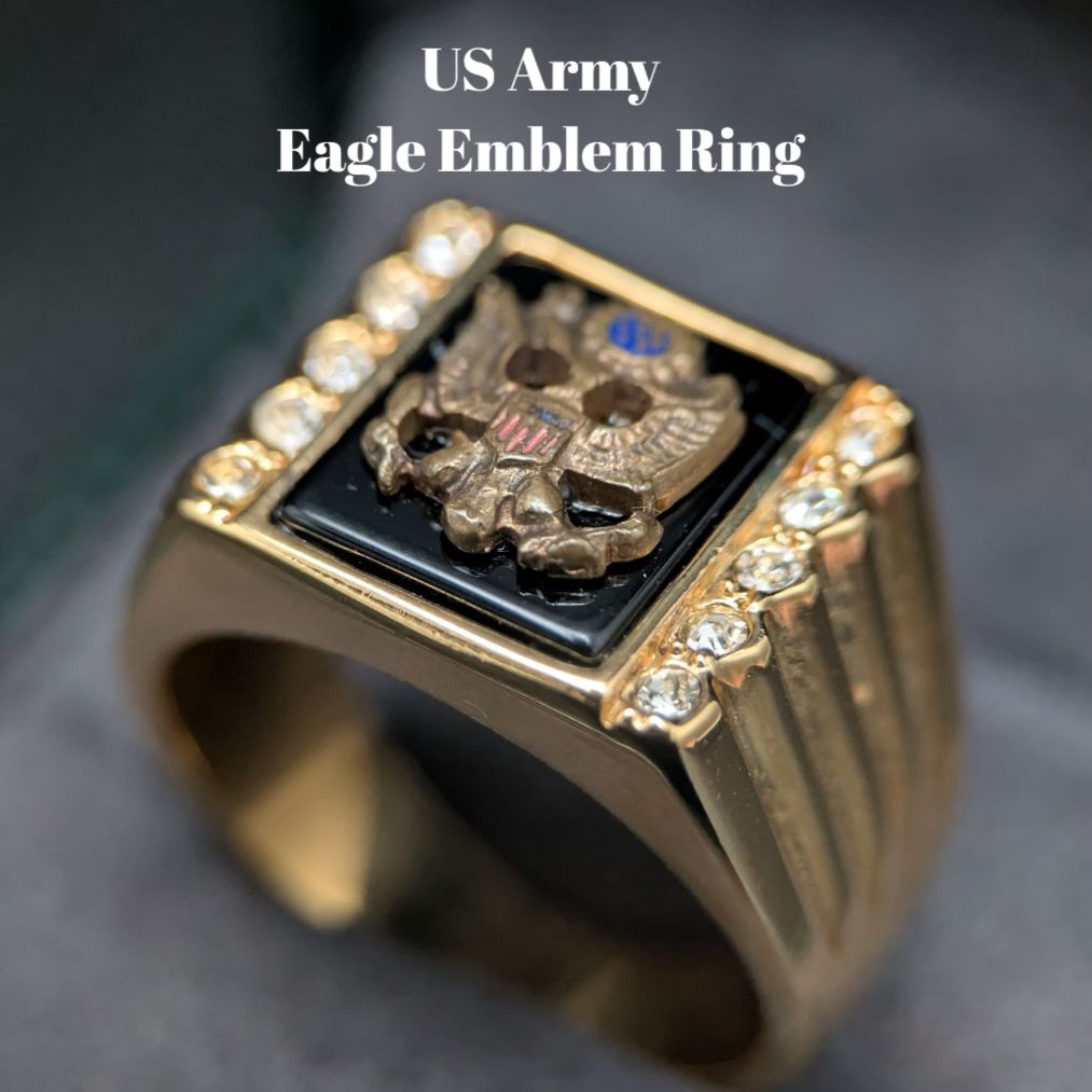 USA アメリカ 米軍リング THIS WE’LL DEFEND アメリカ陸軍 イーグルロゴ ゴールドトーンUS ARMY 21号