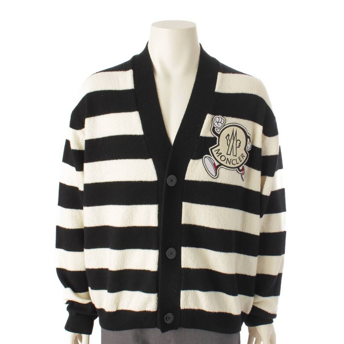 モンクレール 22年 Cardigan ボーダー ニット カーディガン ブラック 