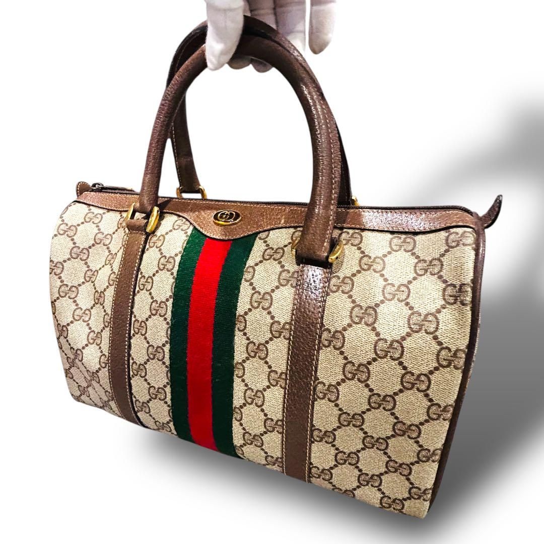 ✨極美品✨GUCCI シェリーライン GG レザー ブラウン ボストンバッグ 極美品 GUCCI グッチ シェリーライン ハンドバッグ ミニボストン