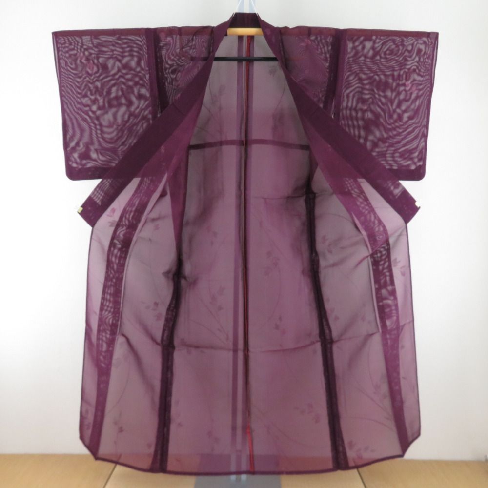 新品同様【風通紗】夏着物　正絹　赤黒　超美品　大きめ　ラージサイズ　バチ衿 新品同様【風通紗】夏着物 正絹 赤黒 超美品 大きめ ラージ
