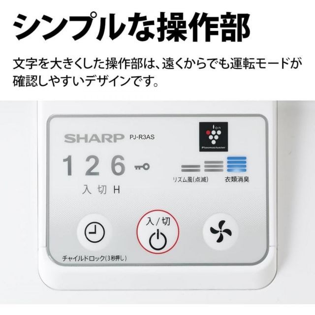 プラズマクラスター扇風機 PJ-R3AS-W ホワイト リビングファン ACモーター 風量3段切替 衣類消臭 高濃度プラズマクラスター7000 WWW_KANDAIZUMI_COM